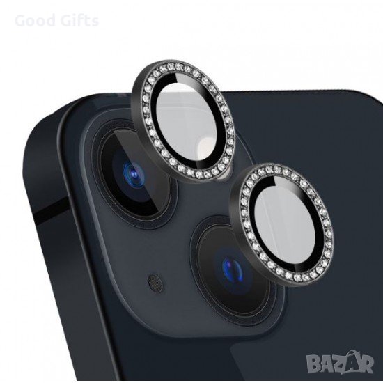 Протектор с камъни за Камера iPhone 15 Pro Max, Черен, снимка 1