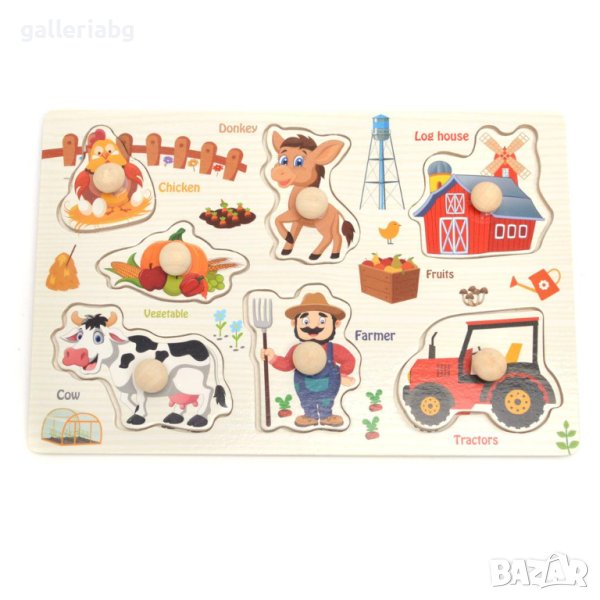 Дървени детски пъзели - Ферма, Плодове и Цифри , снимка 1