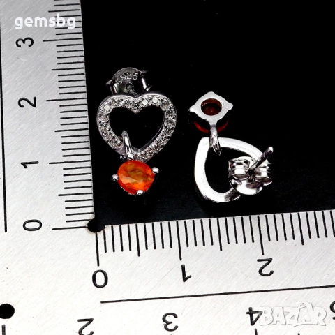 Сребърни обеци с оранжев огнен опал, снимка 2 - Обеци - 51903731