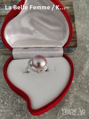 Сребърен пръстен с перла в луксозна кутия, снимка 6 - Пръстени - 34878544