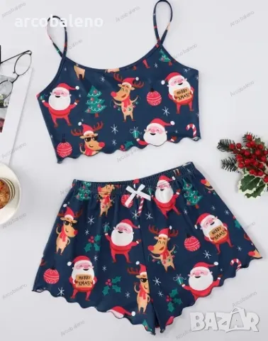 Коледна дамска ежедневна пижама от две части, 5цвята , снимка 5 - Пижами - 47557019