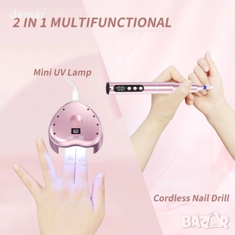 Безжична електрическа пила за нокти с UV LED лампа, 35000 об/мин, снимка 3 - Продукти за маникюр - 53021474