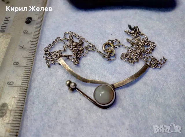 СТАРО АР НУВО СРЕБЪРНО КОЛИЕ СРЕБРО 925 с ЛУНЕН КАМЪК и НУЖДА от ЛЕКА РЕСТАВРАЦИЯ на ВЕРИЖКАТА 32032, снимка 8 - Антикварни и старинни предмети - 50180638