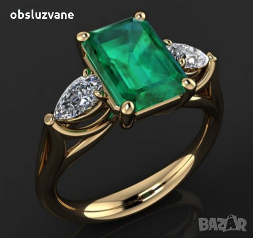 Луксозен пръстен с изумруд, снимка 1 - Пръстени - 32716328