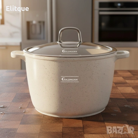 Дълбока тенджера Goldmann GM-0624B с мраморно покритие, 24 см, 6.2 л, индукция