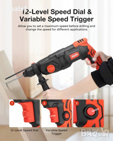 Mensela EH-WM1 4in1 Мултифункционална перфораторна бормашина 1/2 инча 1050 об/мин 5200 удара в мин, снимка 14 - Бормашини - 36645772