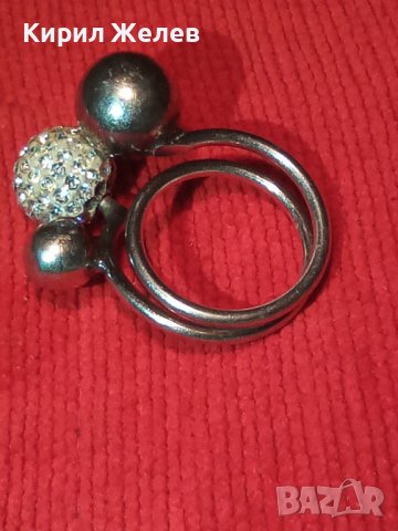 СТАР СРЕБЪРЕН ВИНТИДЖ ТОПЧЕСТ АРТ ДИЗАЙНЕРСКИ ПРЪСТЕН с БЯЛ ЕМАЙЛ и КРИСТАЛЧЕТА 19446, снимка 3 - Пръстени - 31595555