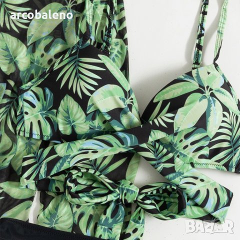 Дамски моден бански костюм от три части с тропически принт, снимка 5 - Бански костюми - 40550205