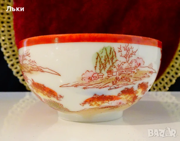 Чаша японски порцелан Kutani,яйчена черупка. , снимка 3 - Антикварни и старинни предмети - 51230385