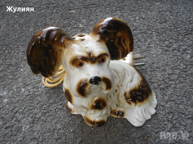 СТАРА ПОРЦЕЛАНОВА НОЩНА ЛАМПА КУЧЕ, снимка 5 - Антикварни и старинни предмети - 44111313