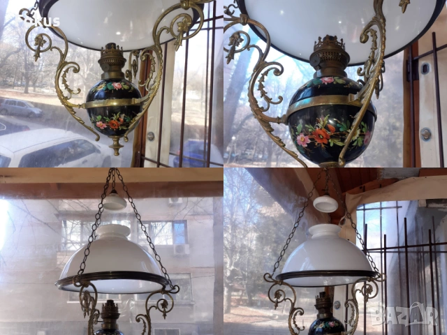 Страхотен порцеланов полилей абажур на газ опалиново стъкло, снимка 7 - Антикварни и старинни предмети - 53282914