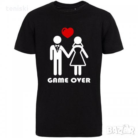 Тениски за младоженци за сватба GAME OVER Мъжки и дамски, снимка 1 - Тениски - 32876350