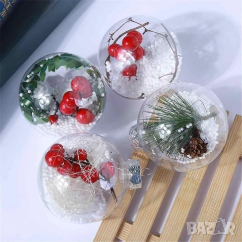 Комплект от 6 или 12 прозрачни топки за елха пълни с коледна декорация, снимка 11 - Други стоки за дома - 52086387