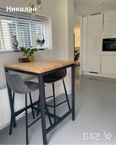 бар маса от масив и желязо , снимка 3 - Маси - 53556156
