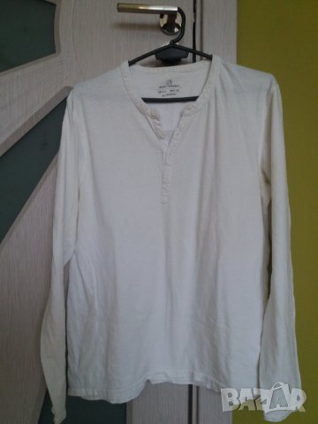 Мъжка бяла памучна блуза с дълъг ръкав М-L, снимка 4 - Блузи - 37323804