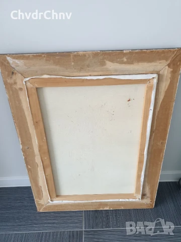 80х68см/голяма картина масло върху платно/горски пейзаж/къщи-река-дървета/дървена рамка, снимка 9 - Картини - 50852750