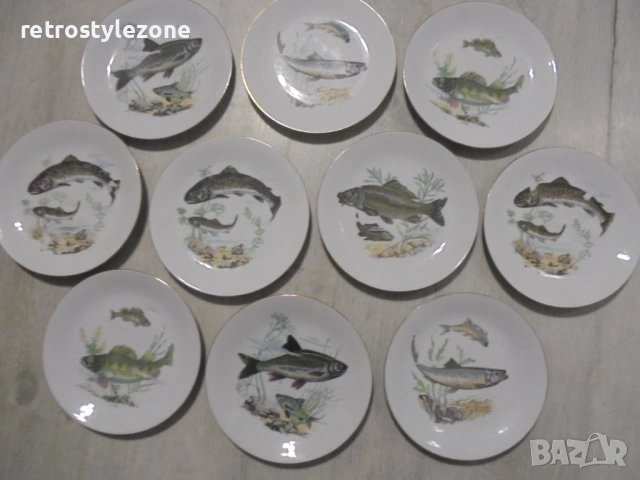 № 8501  Стари порцеланови чинии KAHLA / Könitz – рибен мотив  