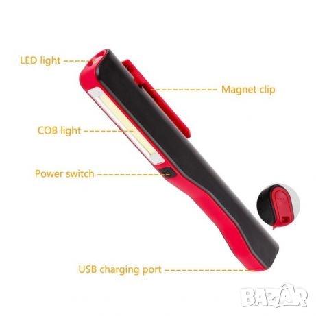Малка мощна работна лампа с магнит и USB зареждане, снимка 9 - Лед осветление - 33303517