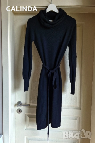 Mango плетена миди черна рокля с колан, снимка 2 - Рокли - 52159471