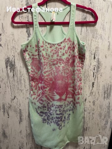 Рокля потник с пайети зелена с тигър , снимка 4 - Потници - 37577199