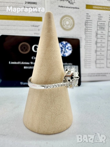 Сребърен пръстен с мойсанит (диамант) 1 карат, снимка 5 - Пръстени - 51949669