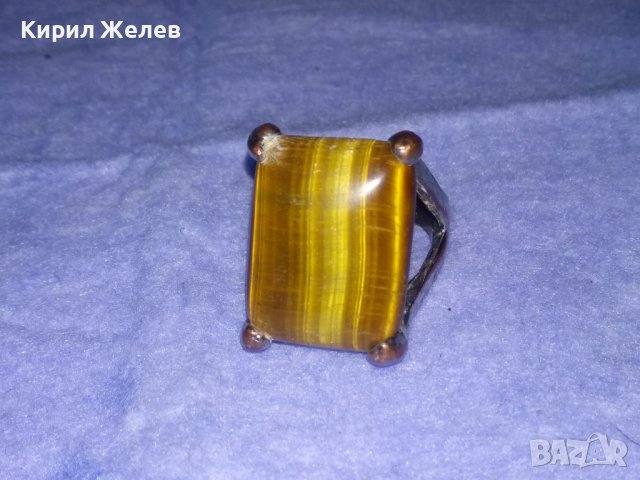 ПРЕКРАСЕН СКЪПОЦЕНЕН НИКЕЛИРАН МЕДЕН АРТ ПРЪСТЕН с ОГРОМЕН ЮВЕЛИРНО ШЛИФОВАН КАМЪК ТИГРОВО ОКО 36599, снимка 12 - Пръстени - 39710057