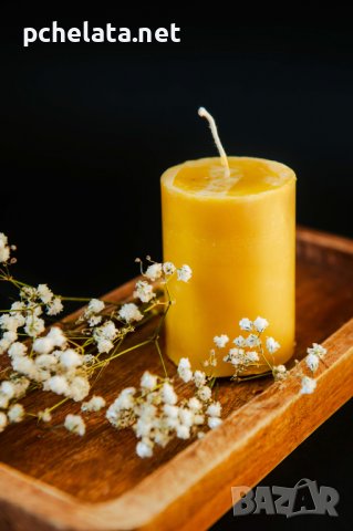 Свещи от натурален чист пчелен восък и ръчно изработени дървени свещници, снимка 5 - Пчелни продукти - 38927089
