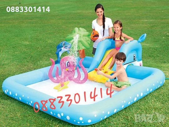 Огромен басейн с пързалка и фонтан Детски кът , снимка 2 - Надуваеми играчки - 28628172