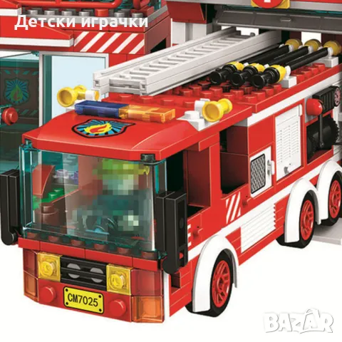 Конструктор Пожарна станция с хеликоптер 969 части, пожарна кола, тип лего , снимка 7 - Конструктори - 48409410