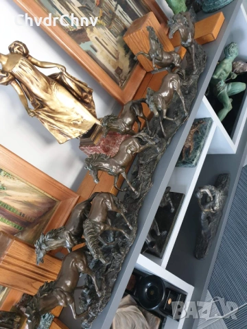 146см-33кг Mene фигура-композиция/стадо коне/8 коня/голяма френска бронзова скулптура, снимка 2 - Статуетки - 53343482