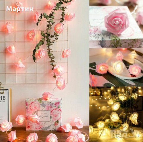 Розови Рози LED светещи за декорация Коледа - елегантен лукс и романтично усещане, снимка 1 - Декорация за дома - 26861934