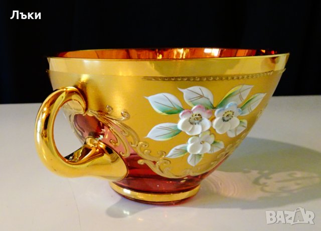 Bohemia кристална чаша с чиния,злато., снимка 2 - Антикварни и старинни предмети - 33145666