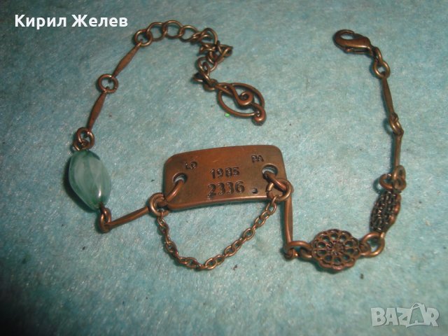 СТАРА МАРКОВА ВИНТИДЖ МЕДНА АРТ ГРИВНА с ЦВЕТНО МЪНИСТО 20332, снимка 4 - Гривни - 35507086