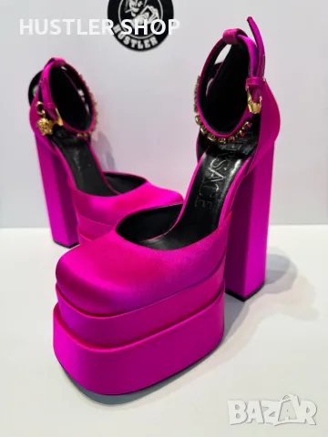 VERSACE Purple Satin Medusa Block Heel Pumps. Номер 37