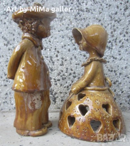 Дует: 2 бр глазирана керамика фигура малка пластика свещник, снимка 2 - Статуетки - 33475326