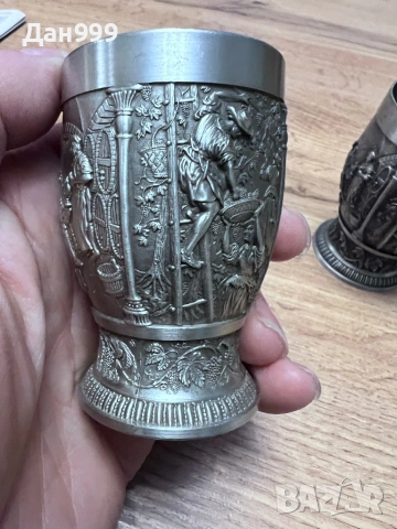 Две колекционерски уникални чаши от калай със сребро, снимка 5 - Антикварни и старинни предмети - 53204801