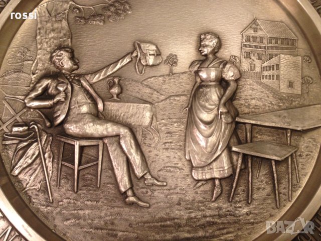 Нова! Старинна немска калаена чиния за стена серия Lindenwirthin 23 см., снимка 2 - Антикварни и старинни предмети - 43093294