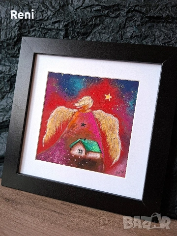 Ангел Къщовник, картина пастел, оригинал, снимка 3 - Картини - 53571914