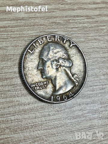 1/4 долар (Quarter Dollar) 1964 г D, САЩ - сребърна монета