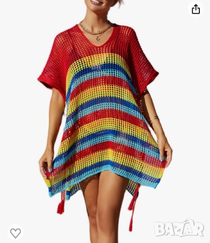 Плетено пончо за плаж 954 универсален размер, снимка 4 - Бански костюми - 42950822