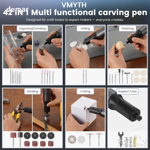 VMYTH iPen E2 Мини електрическа гравираща писалка, с 44 аксесоара, снимка 4 - Инструменти за гравиране - 50914759