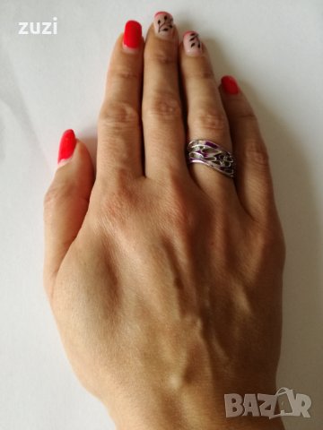 Сребърен пръстен с цирконий и цветен емайл. Сребро проба 925., снимка 3 - Пръстени - 38679036