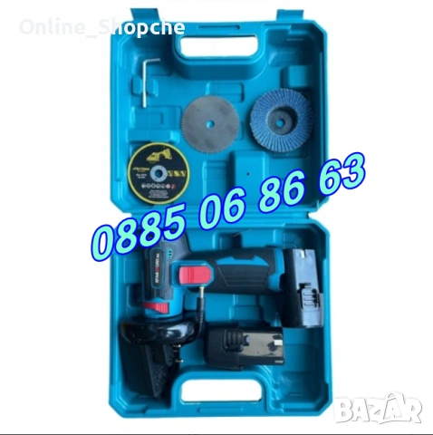 Мини акумулаторен ъглошлайф с 2 батерии 24V 6Ah, снимка 2 - Други инструменти - 49628446