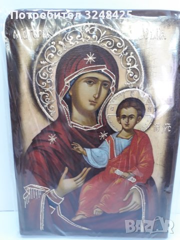 Много голяма икона на платно , р-р А3 , със Света Богородица майка , р-ри 45 / 32 / 1,5 см , снимка 12 - Икони - 37534427