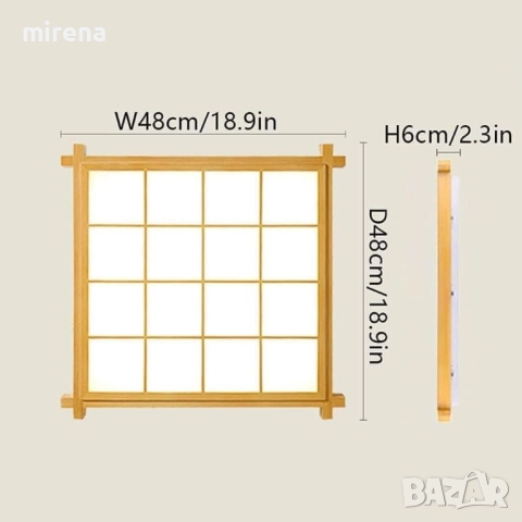 Дървен полилей ЛЕД LED, японски стил, квадратна, дистанционно 216, снимка 5 - Лампи за таван - 51536467