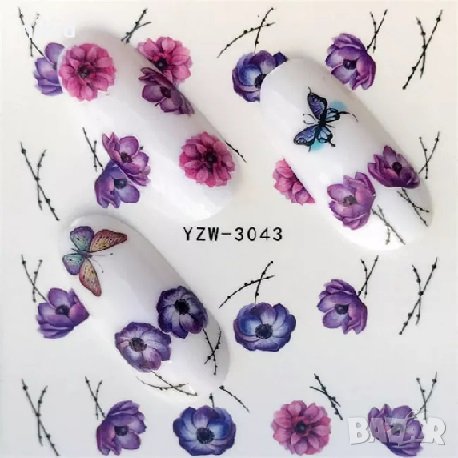YZW-3043 лилави розови цветя слайдер ваденки водни стикери за нокти маникюр татос, снимка 1 - Продукти за маникюр - 33383888