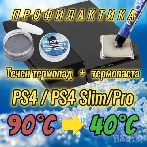 PS4/Pro/Slim почистване, паста/PTM + течен термопад, снимка 2 - PlayStation конзоли - 41959411