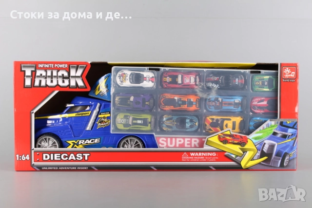 ✨Детски камион с писта и 12 метални коли, снимка 3 - Коли, камиони, мотори, писти - 52648312