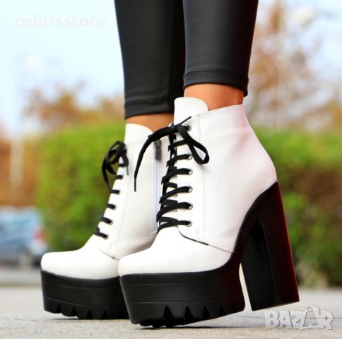 Боти на ток - бяла кожа с черно ходило - 591, снимка 2 - Дамски боти - 38211480