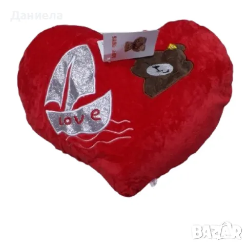 Подаръчна плюшена музикална възглавничка Сърце с лодка и мече LOVE, 35см/40см, снимка 5 - Други стоки за дома - 48501517